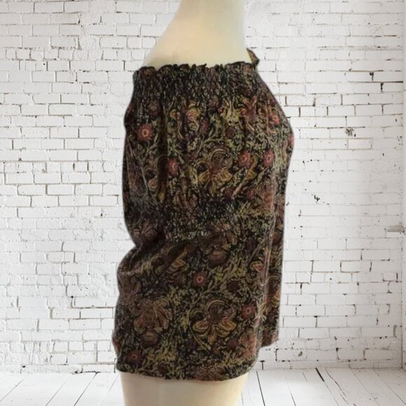 NWT Lauren by Ralph Lauren Smocked Short Sleeve Shirt Floral Off-the-Shoulder - Picture 3 of 6